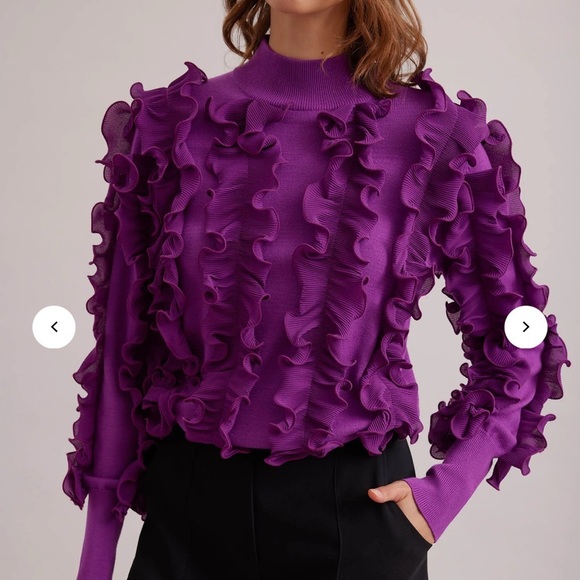 Anne Fontaine Purple Sidaline Pleated Ruffle Sweater Mock Neck 44 Euro/ W 12 - Picture 2 of 10